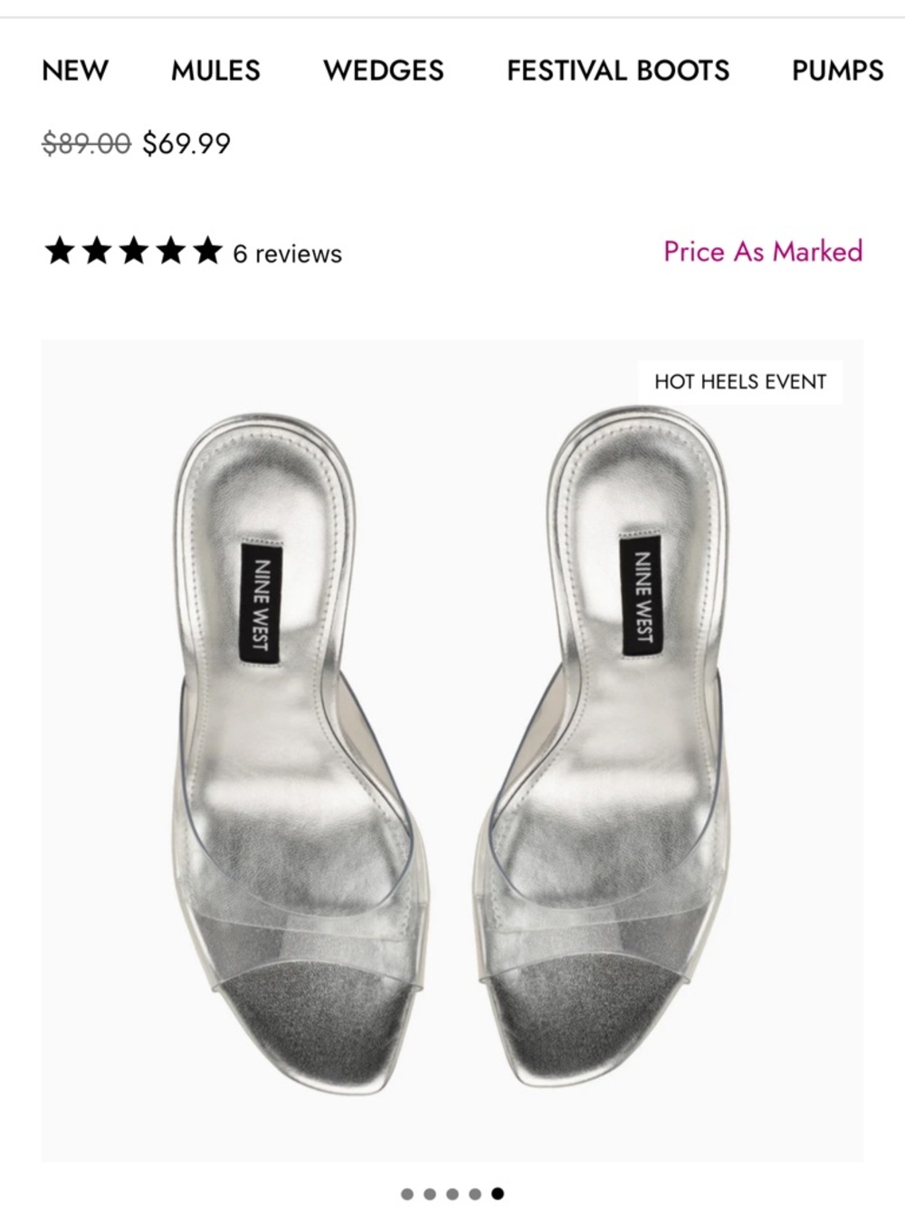 Nine West Kisco Mule Sandals Clear Lucite Silver Mule Heels NWT IN BOX SZ 8 - Picture 2 of 10